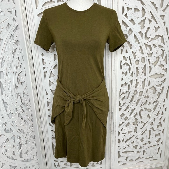 Theory Dark Basil Tie Knit T-Shirt Dress - Picture 3 of 9